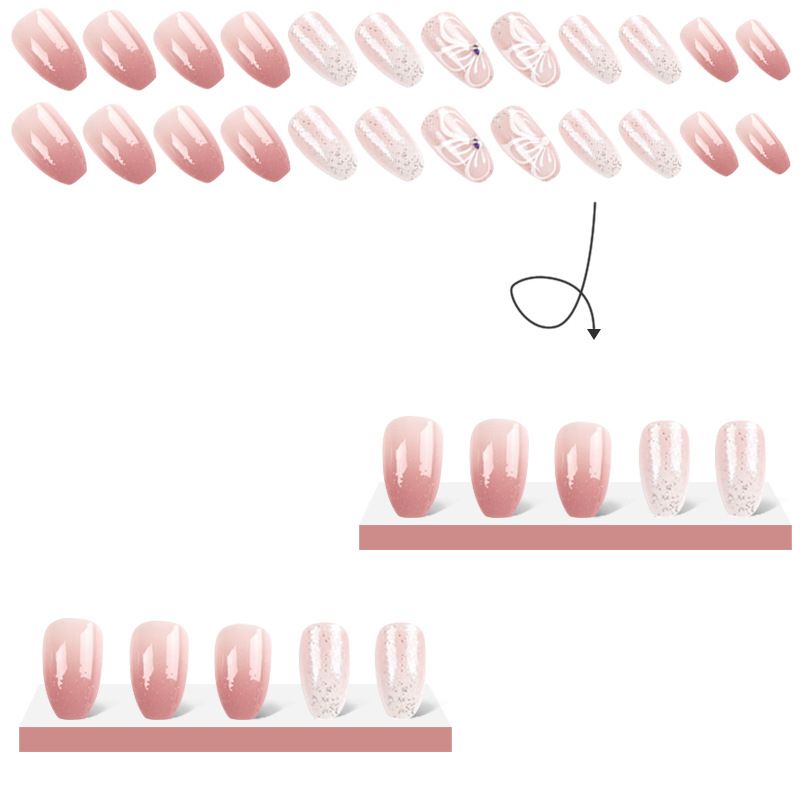 Glitter Press On Nails Medium Coffin Fake Nails Pink Ballerina Glue On Nails 24pcs