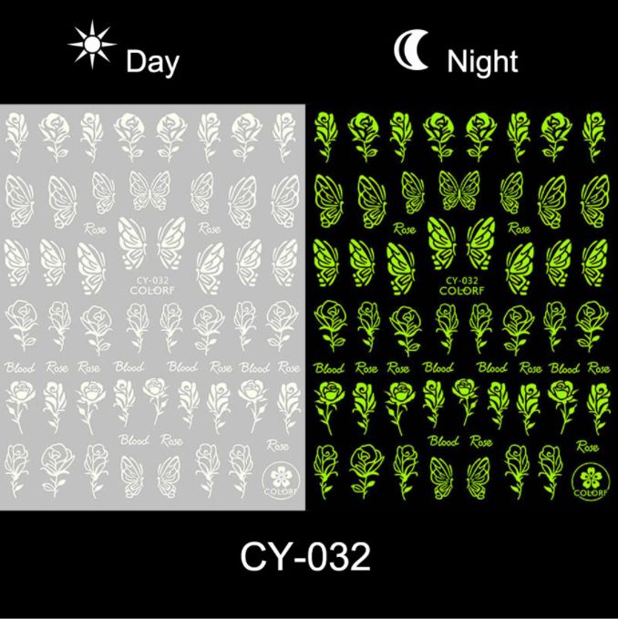 Glow In The Dark Luminous Butterfly Rose Nail Stickers