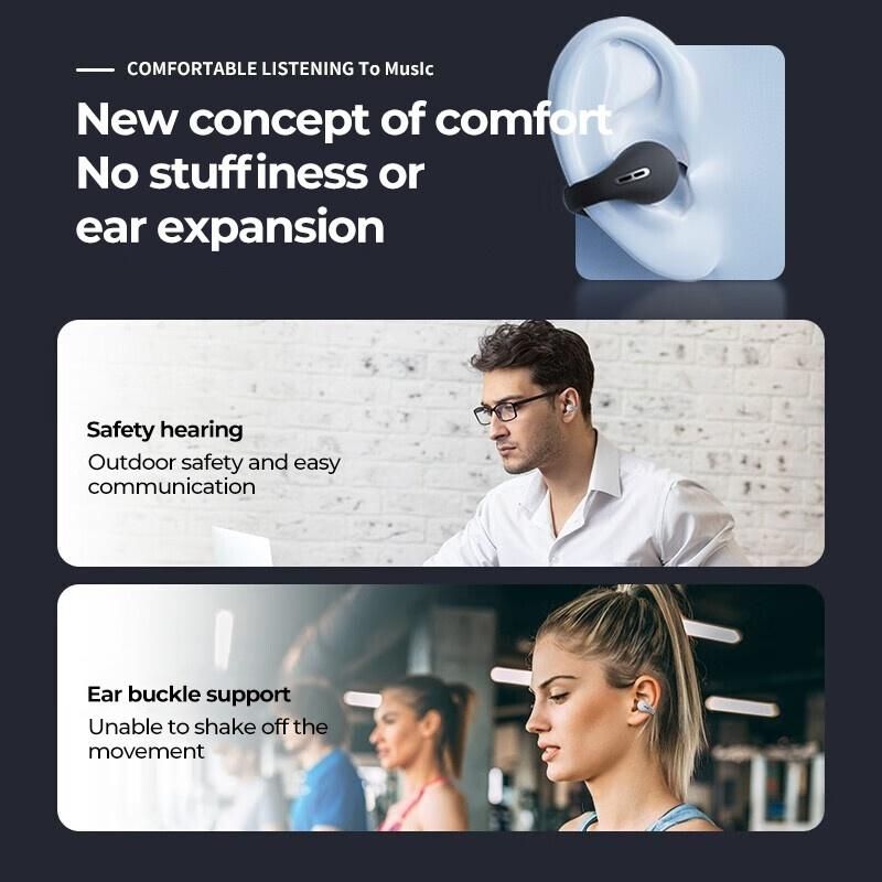 High quality clip-on black Bluetooth wireless music headphones bone conduction headphones