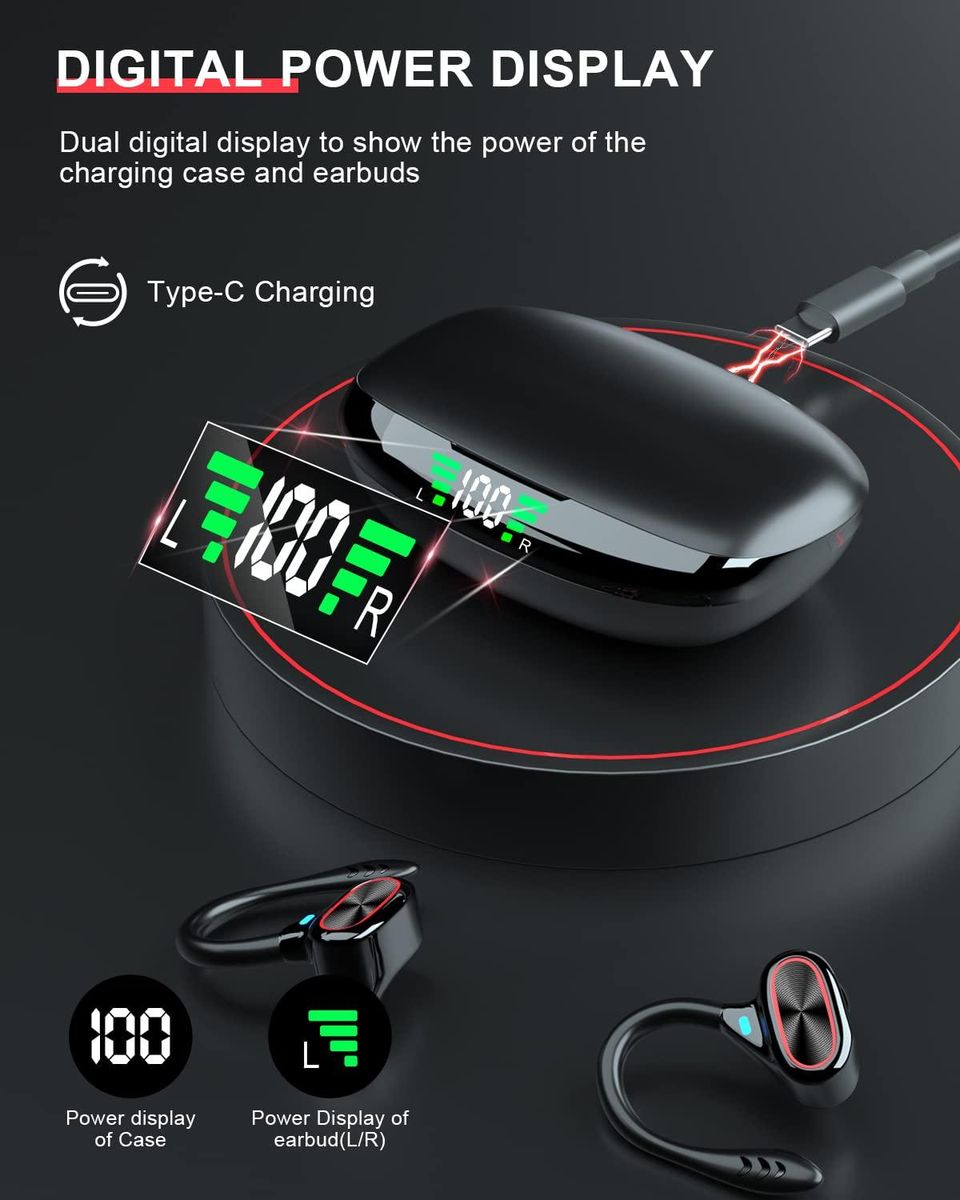 Wireless Earbuds Bluetooth Headphones Touch Control with Charging Case and Earhooks Over Ear IPX7 Waterproof Earphones with Mic