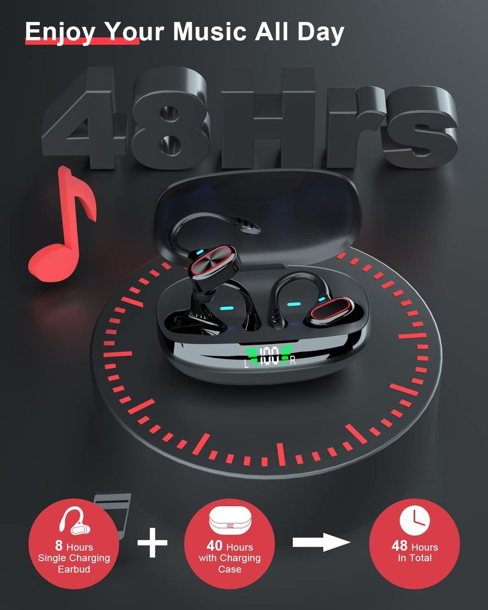 Wireless Earbuds Bluetooth Headphones Touch Control with Charging Case and Earhooks Over Ear IPX7 Waterproof Earphones with Mic