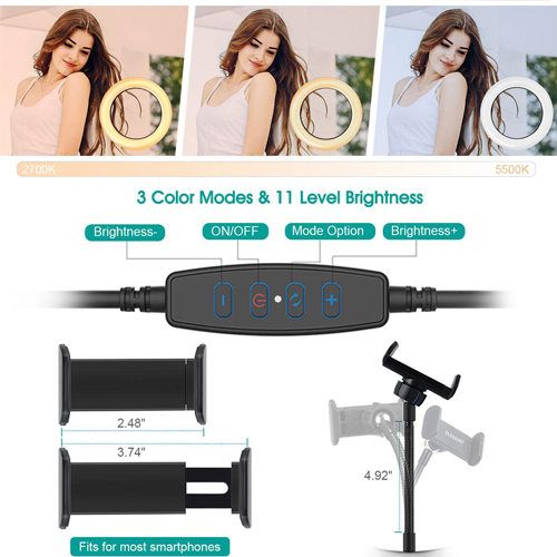 10 "LED Ring Light Dimmable Video Makeup Selfie Night Light