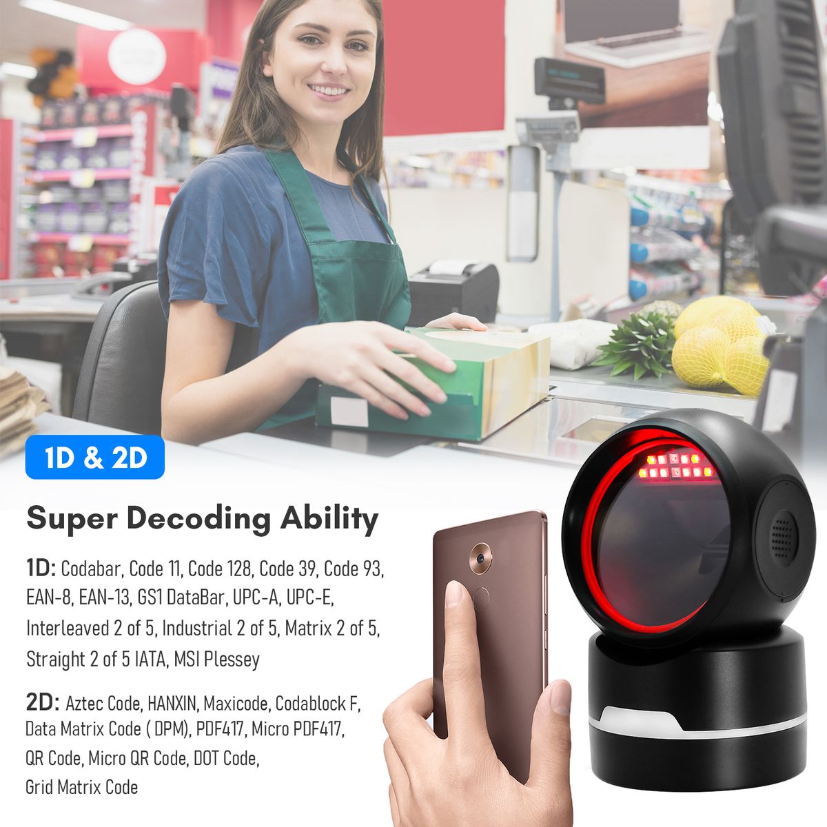 1D 2D QR Desktop Wired Barcode Scanner Platform
