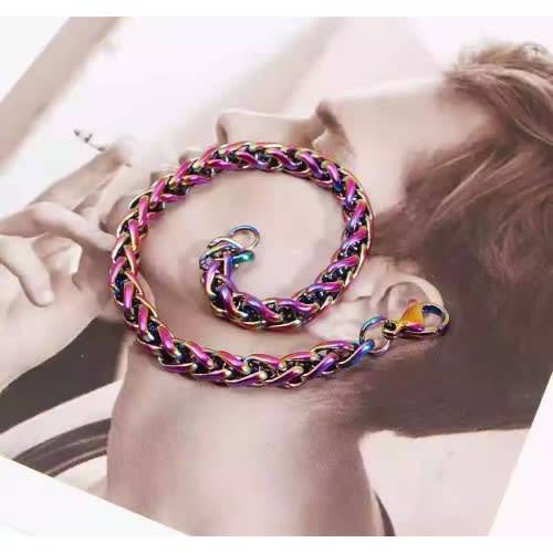 Men's Cuban  Punk Link Chain Bracelet - Rainbow
