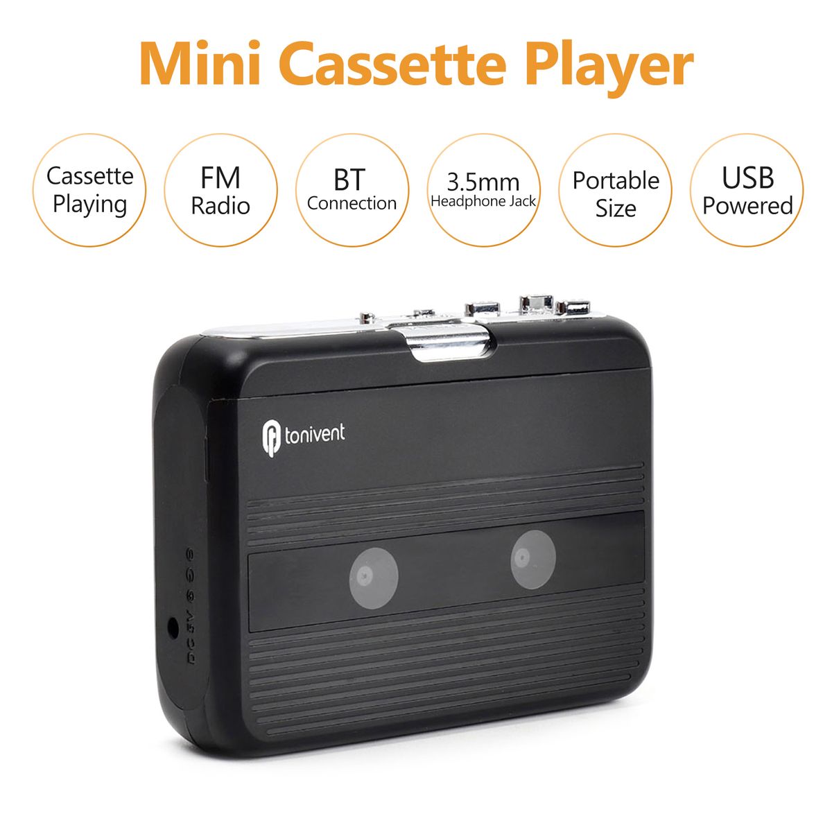 Mini Cassette Player Tape Record FM Radio With 3.5mm