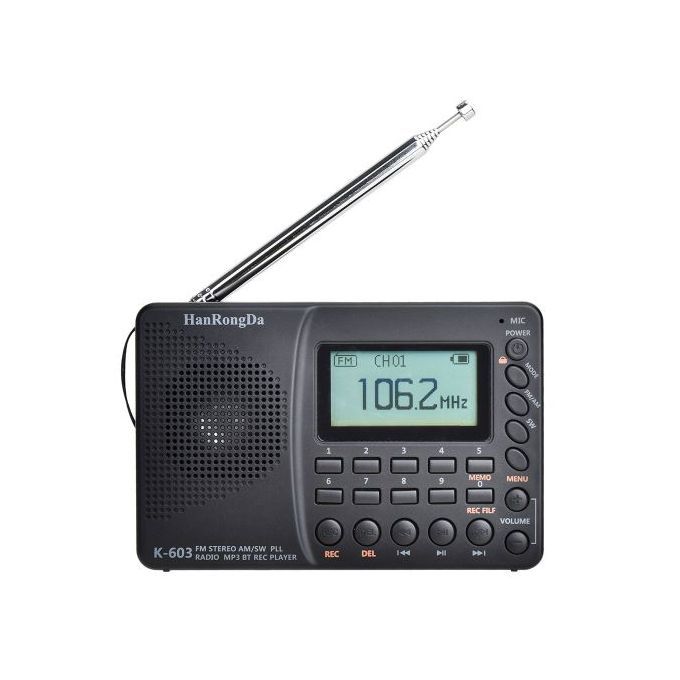 HRD-603 Portable Radio AM/FM/SW/BT/TF Pocket Radio USB MP3