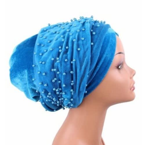 Full Beaded Turban With Beads - Blue