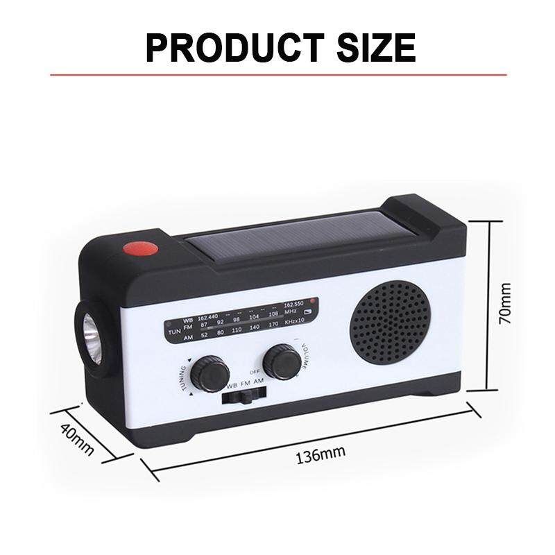 Portable Multifunctional AM/FM/WB Radio Pocket Speakers Solar Hand Crank Radio White