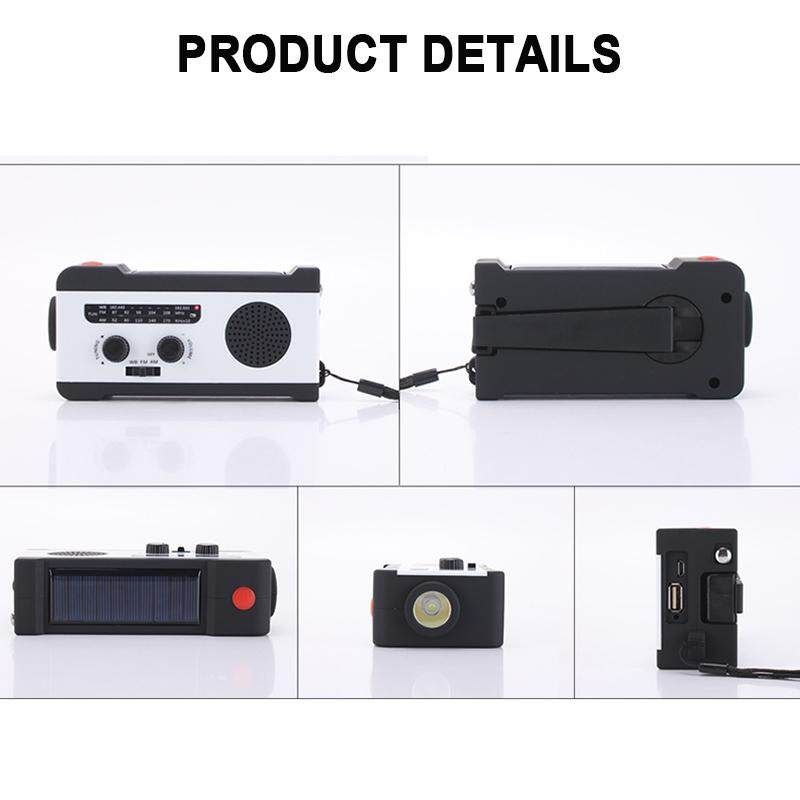 Portable Multifunctional AM/FM/WB Radio Pocket Speakers Solar Hand Crank Radio White