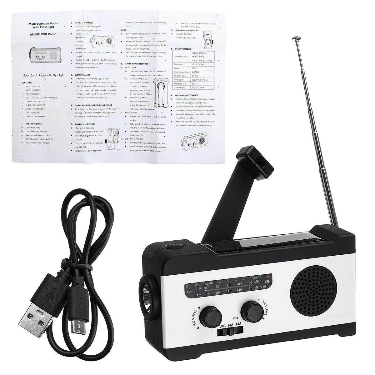 Portable Multifunctional AM/FM/WB Radio Pocket Speakers Solar Hand Crank Radio White