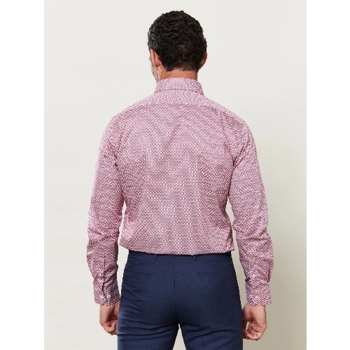 Pine Print Slim Fit Red Single Cuff Shirt
