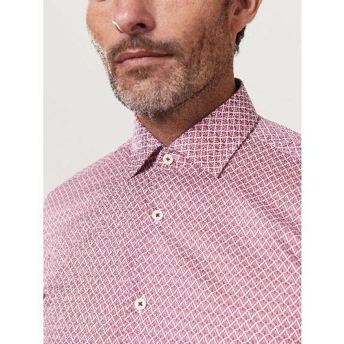 Pine Print Slim Fit Red Single Cuff Shirt