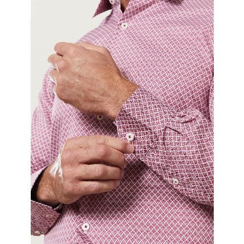 Pine Print Slim Fit Red Single Cuff Shirt