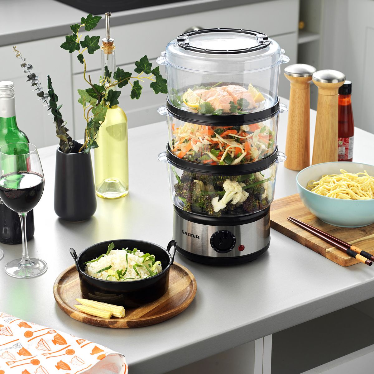 3 Tier Healthy Food Steamer Locks In Vitamins 6.5 Ltrs