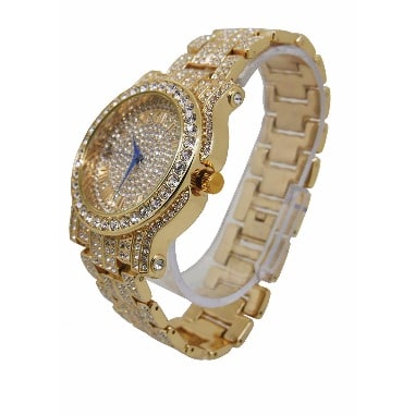 14 Bling-ed Out Round Watch With Bling-ed Out Cuban Bracelet
