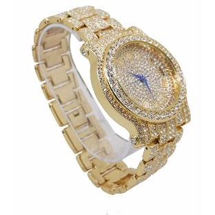 14 Bling-ed Out Round Watch With Bling-ed Out Cuban Bracelet