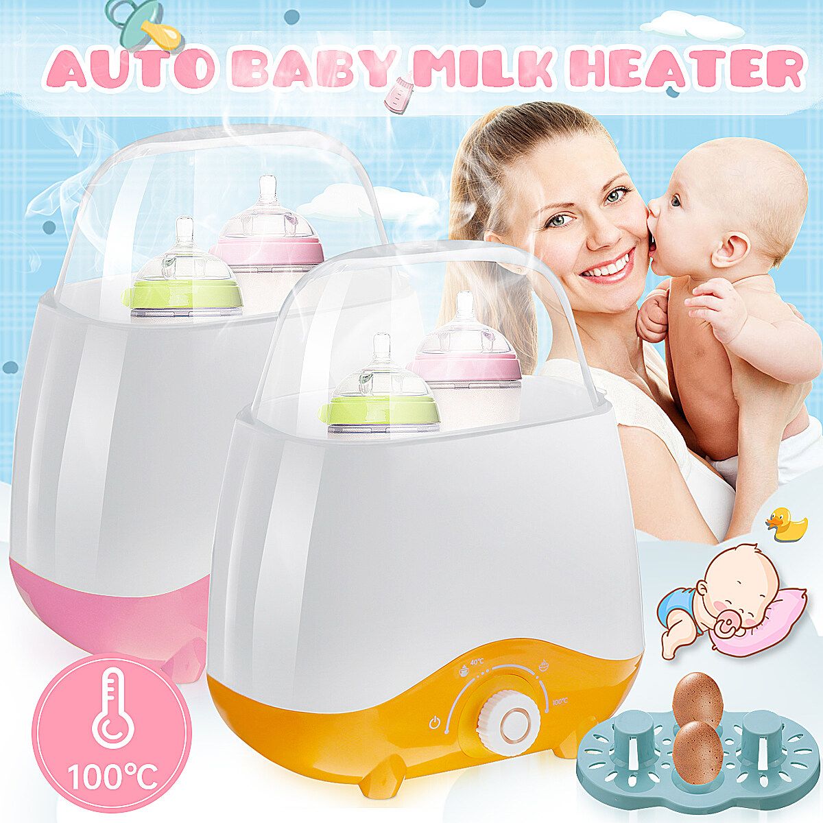 Electric Milk Heater Bottle Heating Sterilize Baby Food Warmers Food Feeding Pink