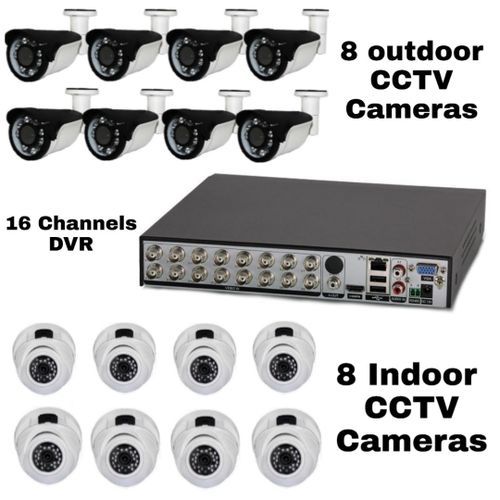 16 Channels AHD DVR + 8 Indoor + 8 Outdoor CCTV Cameras  2MP