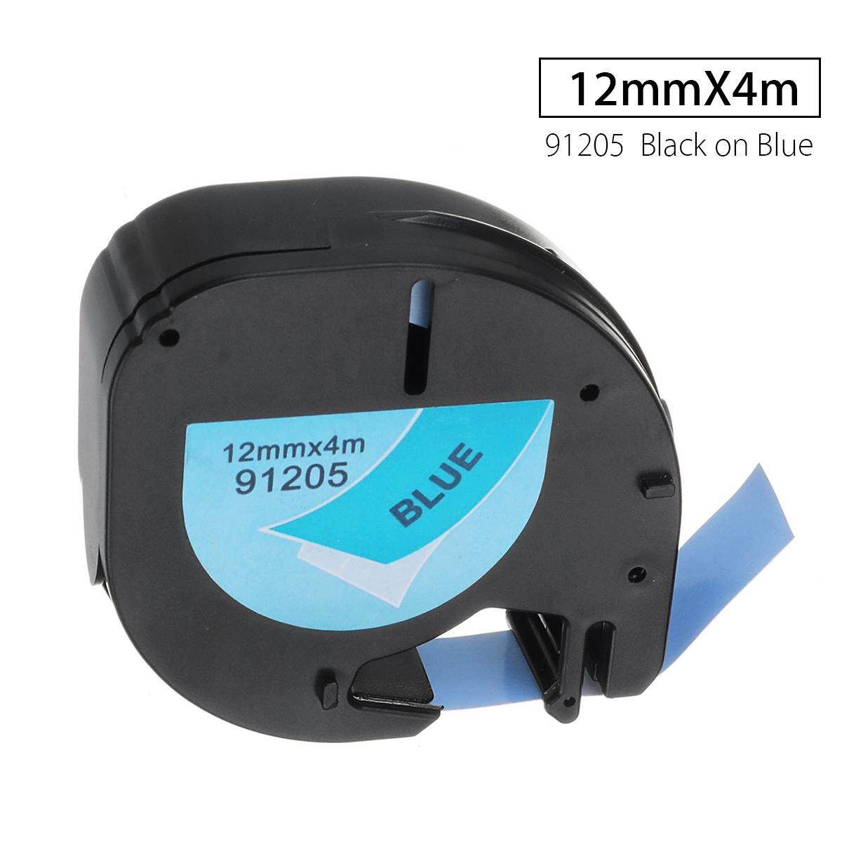 12mmx4m Plastic Label Tape Compatible For DYMO LetraTAG 91205 Black On Blue