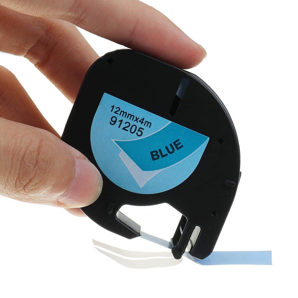 12mmx4m Plastic Label Tape Compatible For DYMO LetraTAG 91205 Black On Blue