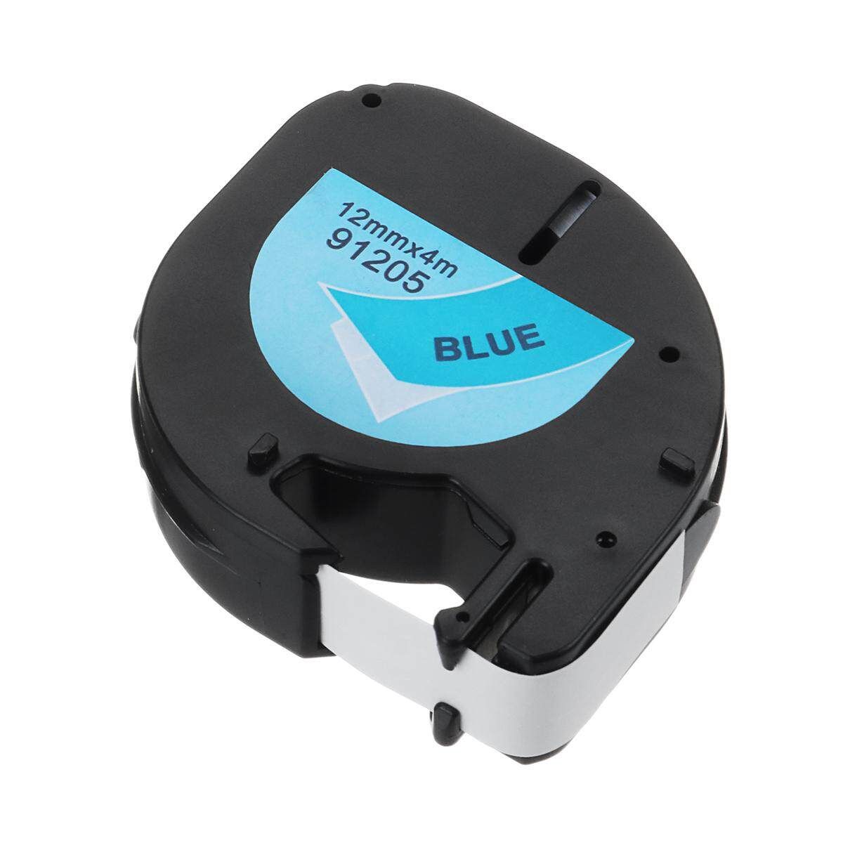 12mmx4m Plastic Label Tape Compatible For DYMO LetraTAG 91205 Black On Blue