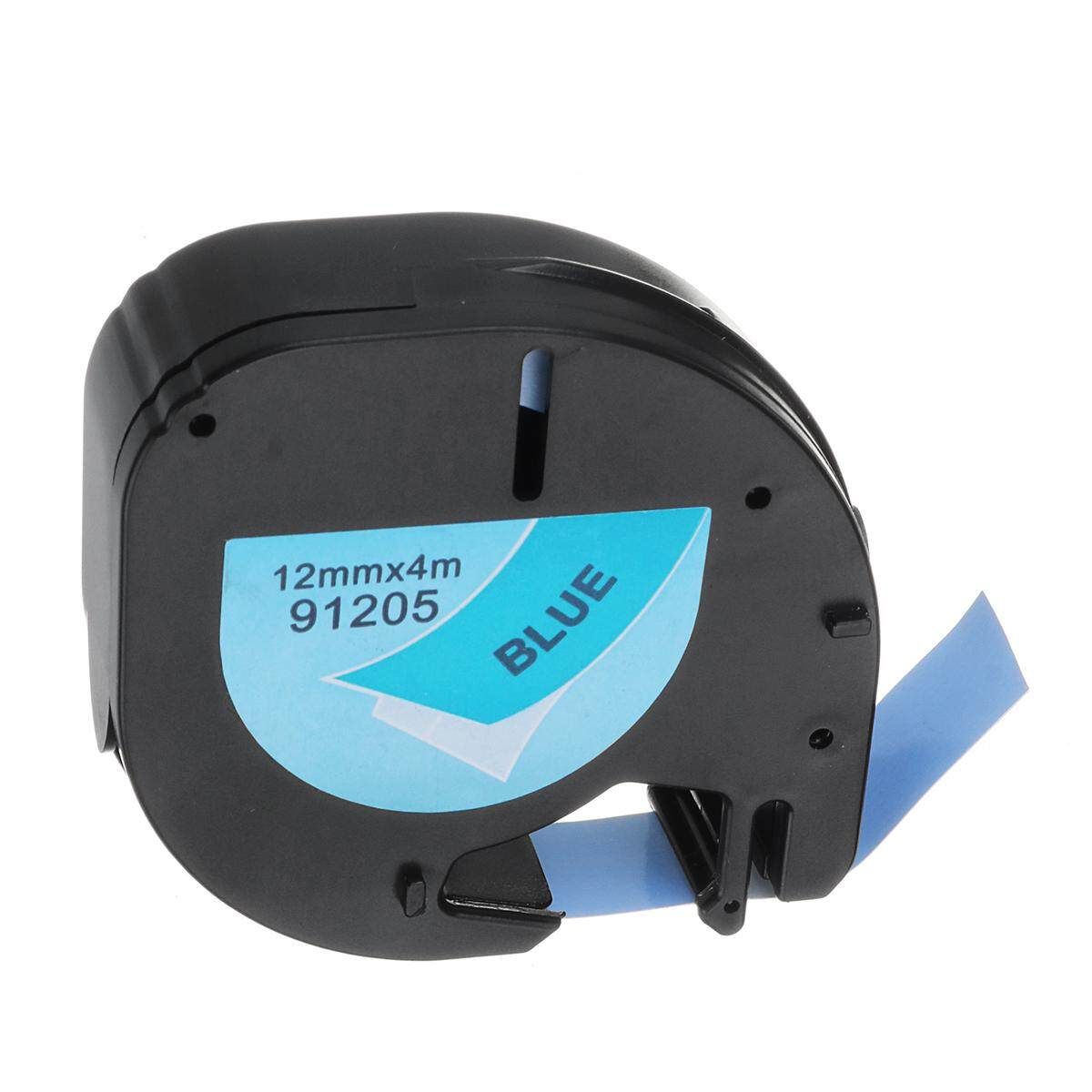 12mmx4m Plastic Label Tape Compatible For DYMO LetraTAG 91205 Black On Blue