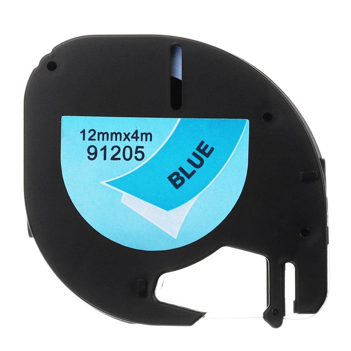 12mmx4m Plastic Label Tape Compatible For DYMO LetraTAG 91205 Black On Blue