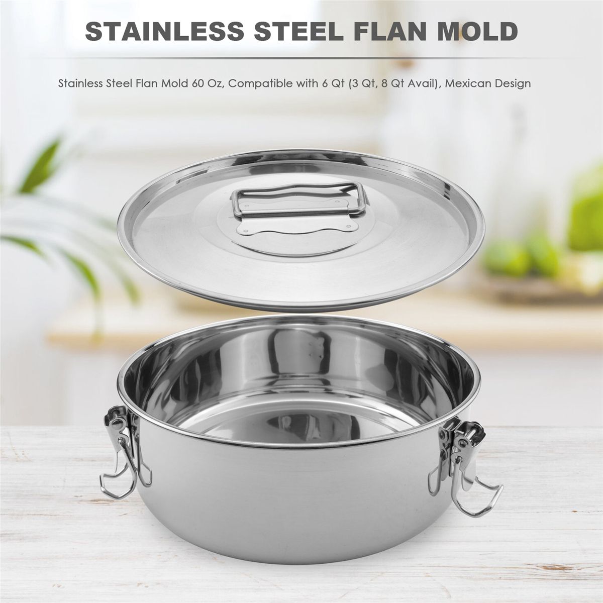 Stainless Steel Flan Mold 60 Oz Compatible with 6 Qt 3 Qt 8 Qt Avail Mexican Design
