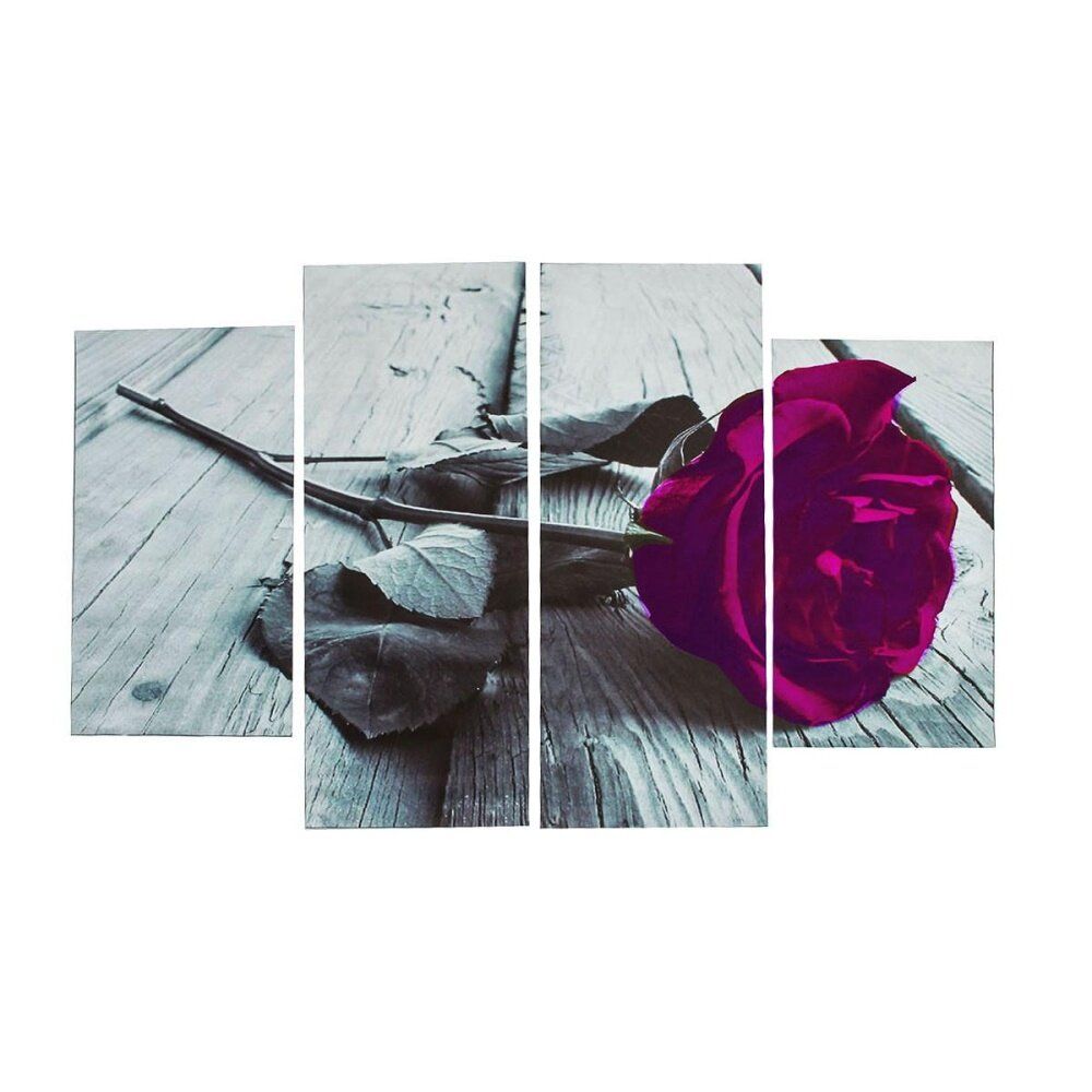 Plum Purple Rose Floral Canvas Black White Wall Art Picture Wide XL Flower Gift