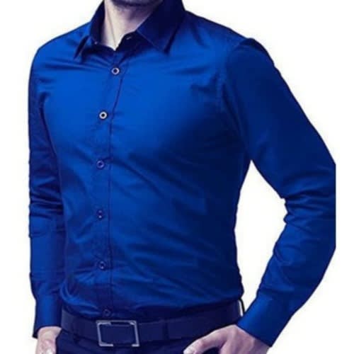 Men Formal Dress Shirt With Matching Tie - Royal Blue Shirt & Red Tie