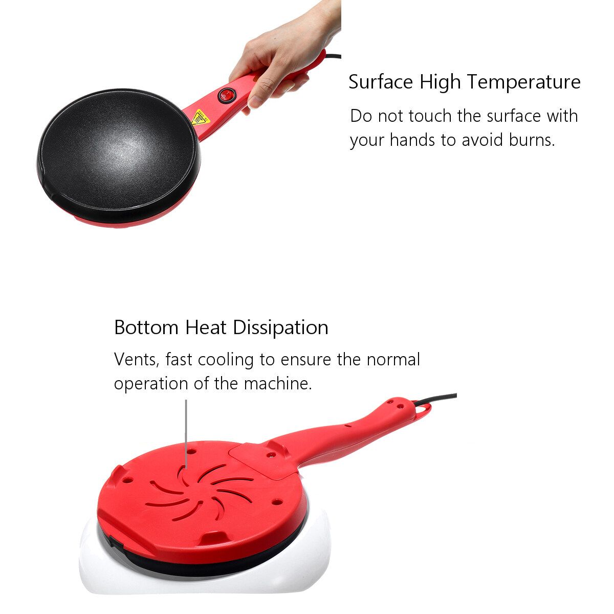 220V 600W Multifunction Electric Pancake Crepe Maker Non-Stick Baking Pancake Pan Frying Griddle Appliances For Perfect Crepes Blintzes Pancakes Bacon Pizza With Tray+Stir Bar