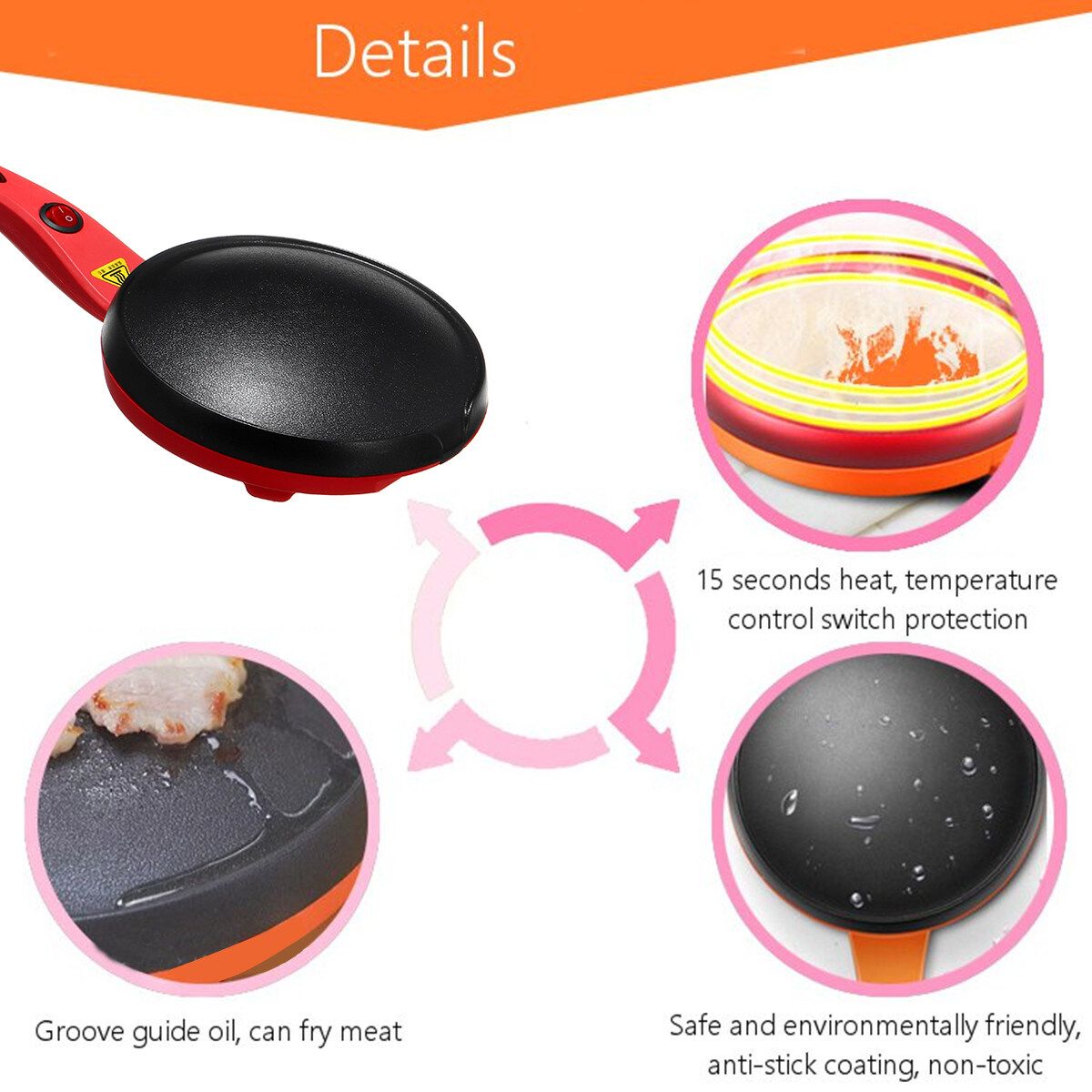 220V 600W Multifunction Electric Pancake Crepe Maker Non-Stick Baking Pancake Pan Frying Griddle Appliances For Perfect Crepes Blintzes Pancakes Bacon Pizza With Tray+Stir Bar