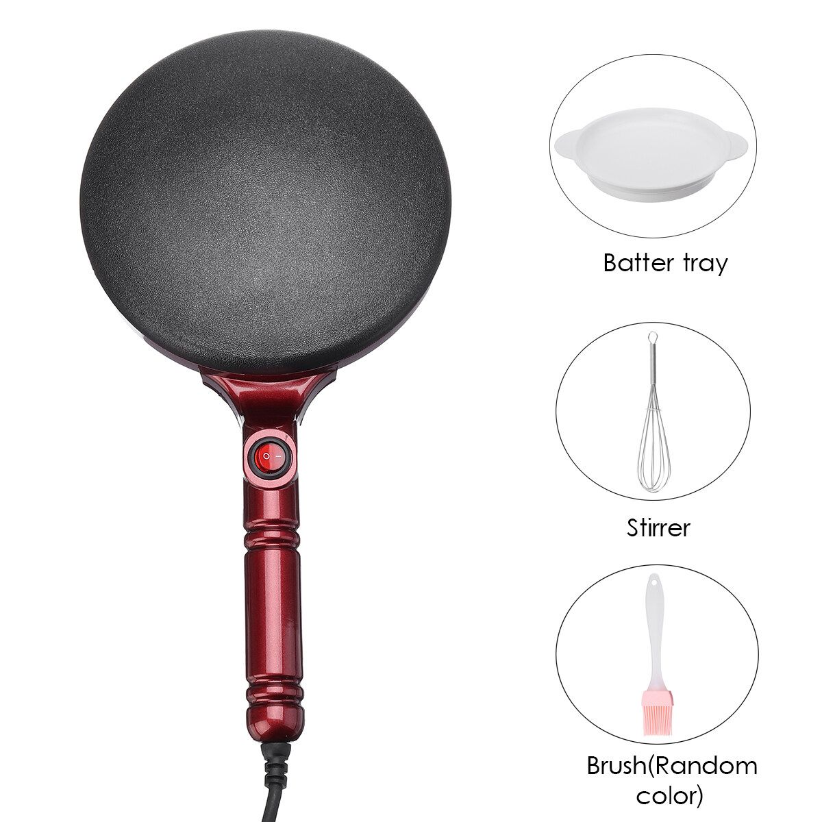 220V 21cm Electric Crepe Maker Non Stick Baking Pancake Pan Frying Griddle Machine Baking Pancake Pan Frying Griddle Appliances For Perfect Crepes Blintzes Pancakes Bacon Pizza Red