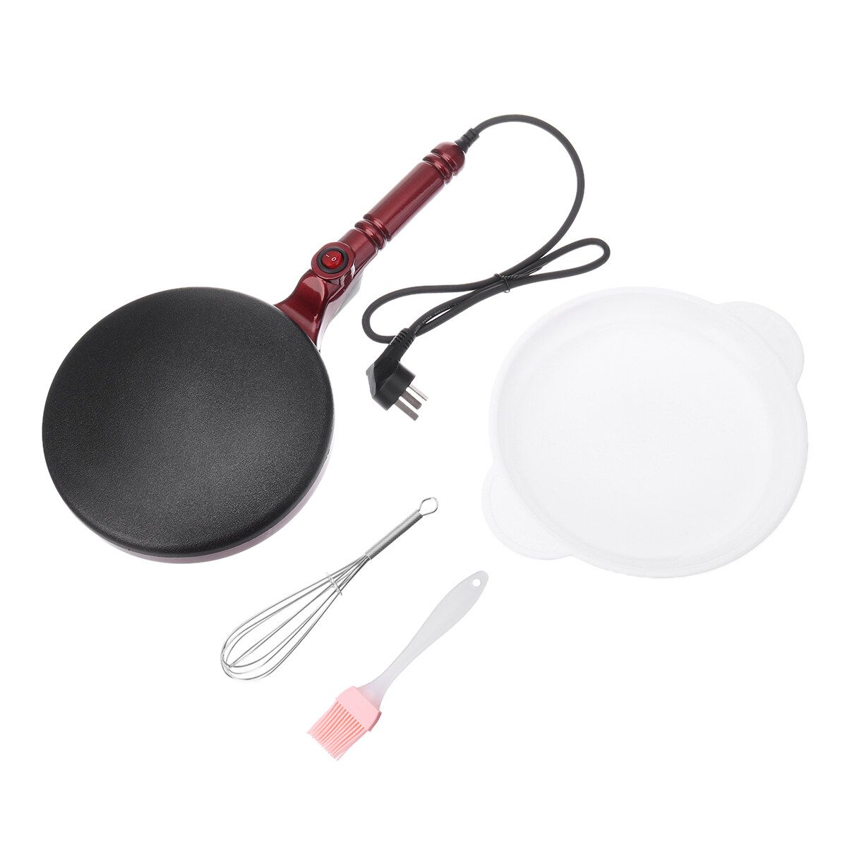 220V 21cm Electric Crepe Maker Non Stick Baking Pancake Pan Frying Griddle Machine Baking Pancake Pan Frying Griddle Appliances For Perfect Crepes Blintzes Pancakes Bacon Pizza Red