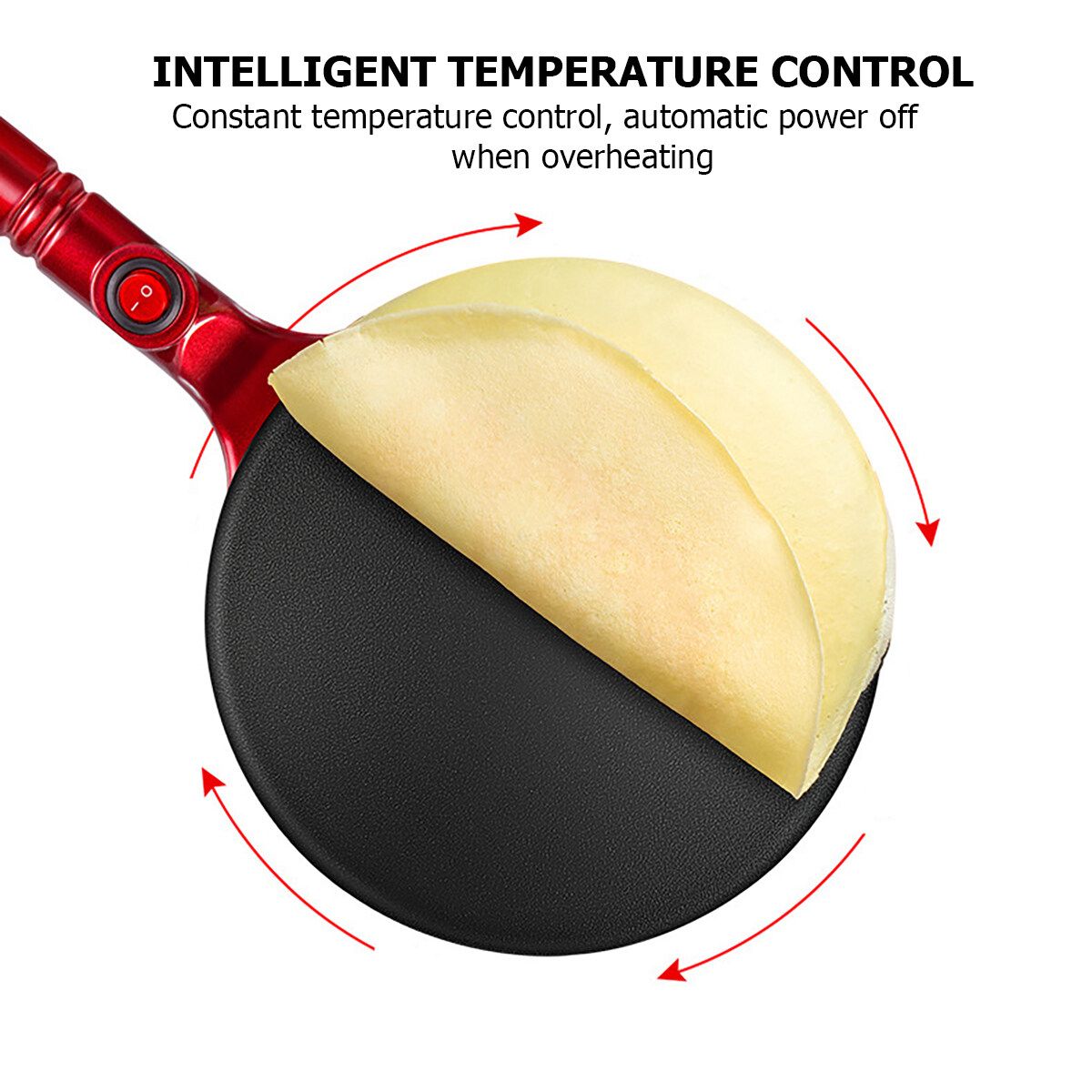 220V 21cm Electric Crepe Maker Non Stick Baking Pancake Pan Frying Griddle Machine Baking Pancake Pan Frying Griddle Appliances For Perfect Crepes Blintzes Pancakes Bacon Pizza Red
