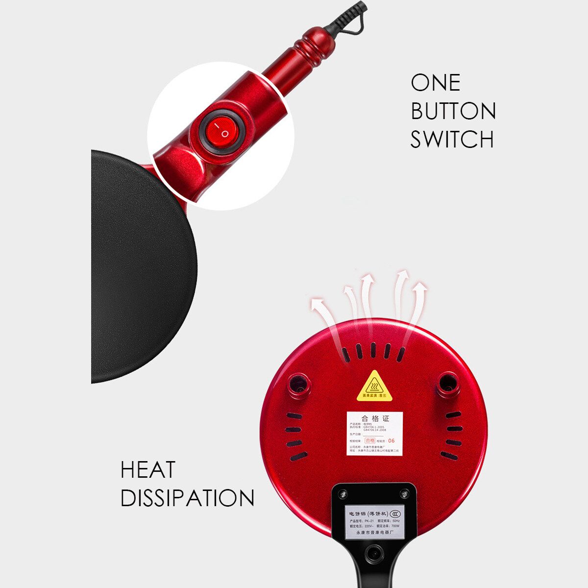 220V 21cm Electric Crepe Maker Non Stick Baking Pancake Pan Frying Griddle Machine Baking Pancake Pan Frying Griddle Appliances For Perfect Crepes Blintzes Pancakes Bacon Pizza Red