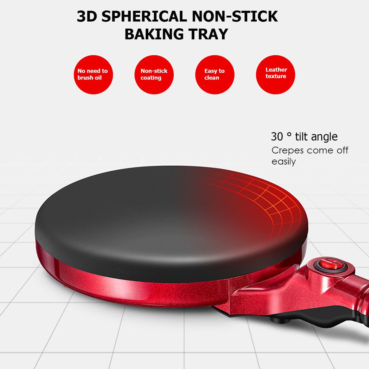 220V 21cm Electric Crepe Maker Non Stick Baking Pancake Pan Frying Griddle Machine Baking Pancake Pan Frying Griddle Appliances For Perfect Crepes Blintzes Pancakes Bacon Pizza Red