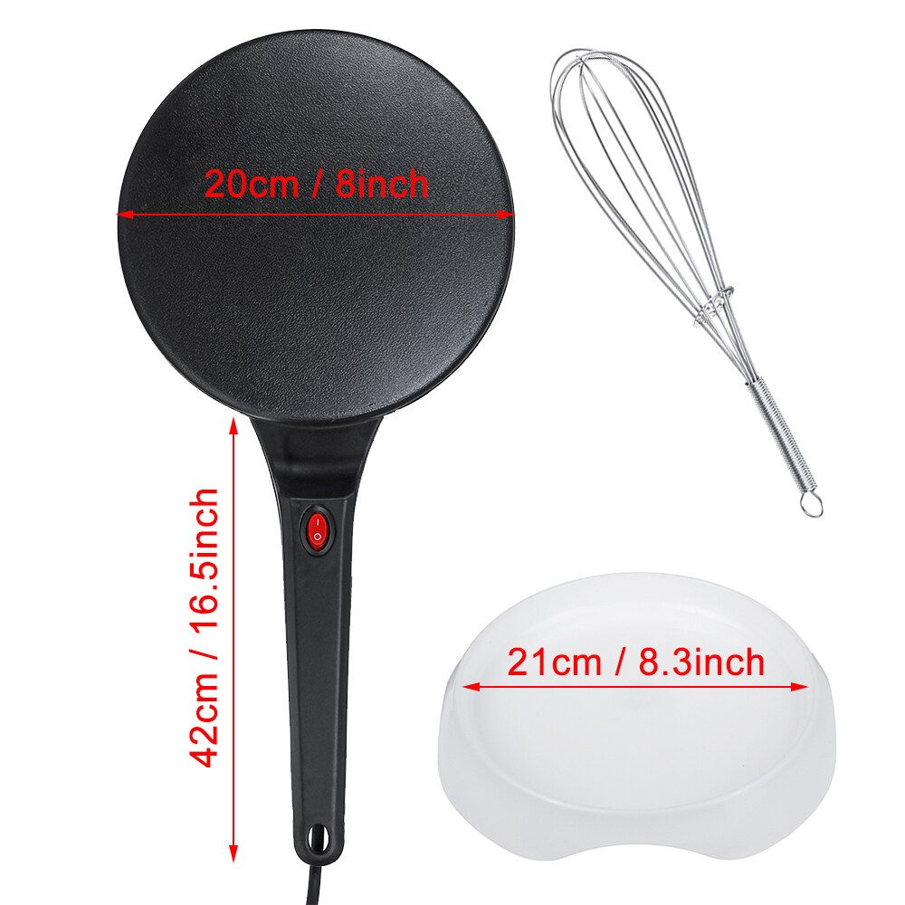 220V 900W Electric Griddle Crepe Maker Non-stick Pan Style 8" Pancake Machine + Bowl + Egg Blender Black