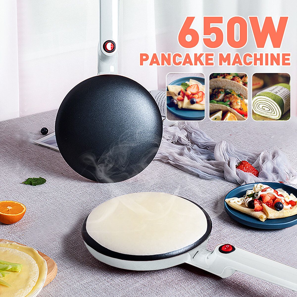 650W Electric Crepe Maker Pancake Machine Non-Stick Griddle Baking Cooking Pan