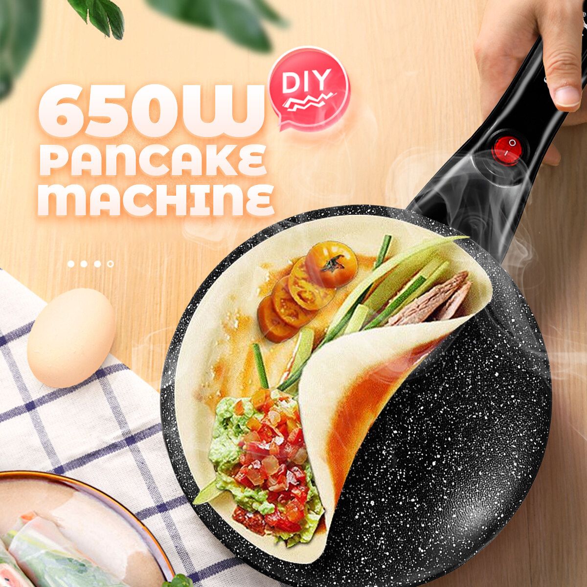 Sokany Electric Pancake Pan Maker Eggs Roll Ice Cone Roller Omelette Baking Crepe Dessert Maker Pan Pizza Non Stick Machine Black