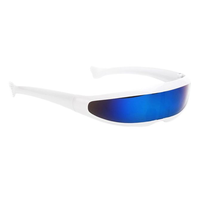 Unisex Party Mask Decoration Futuristic  White Frame Blue Mirrored