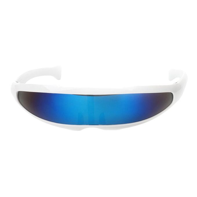 Unisex Party Mask Decoration Futuristic  White Frame Blue Mirrored