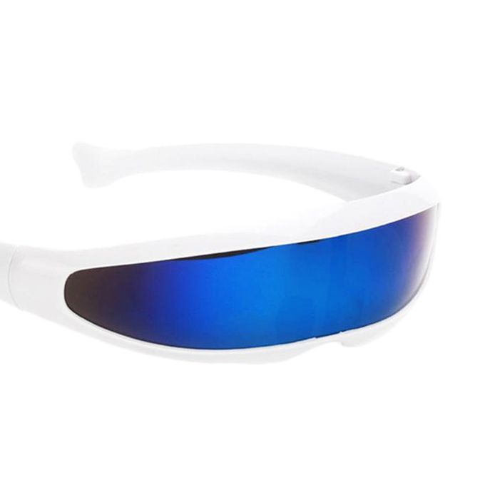 Unisex Party Mask Decoration Futuristic  White Frame Blue Mirrored