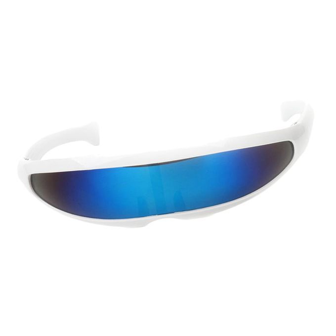 Unisex Party Mask Decoration Futuristic  White Frame Blue Mirrored