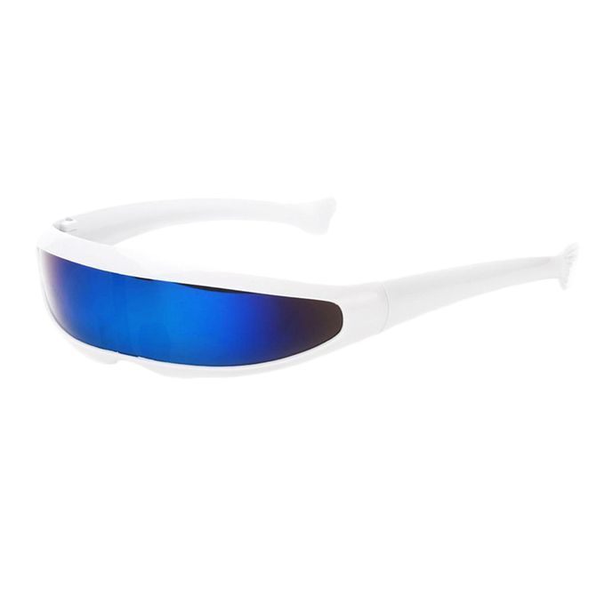 Unisex Party Mask Decoration Futuristic  White Frame Blue Mirrored