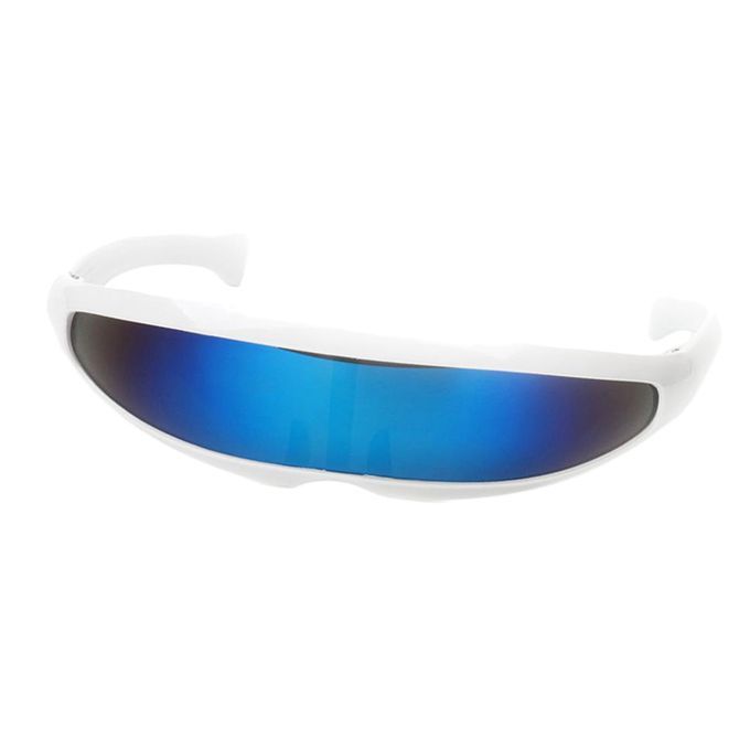Unisex Party Mask Decoration Futuristic  White Frame Blue Mirrored