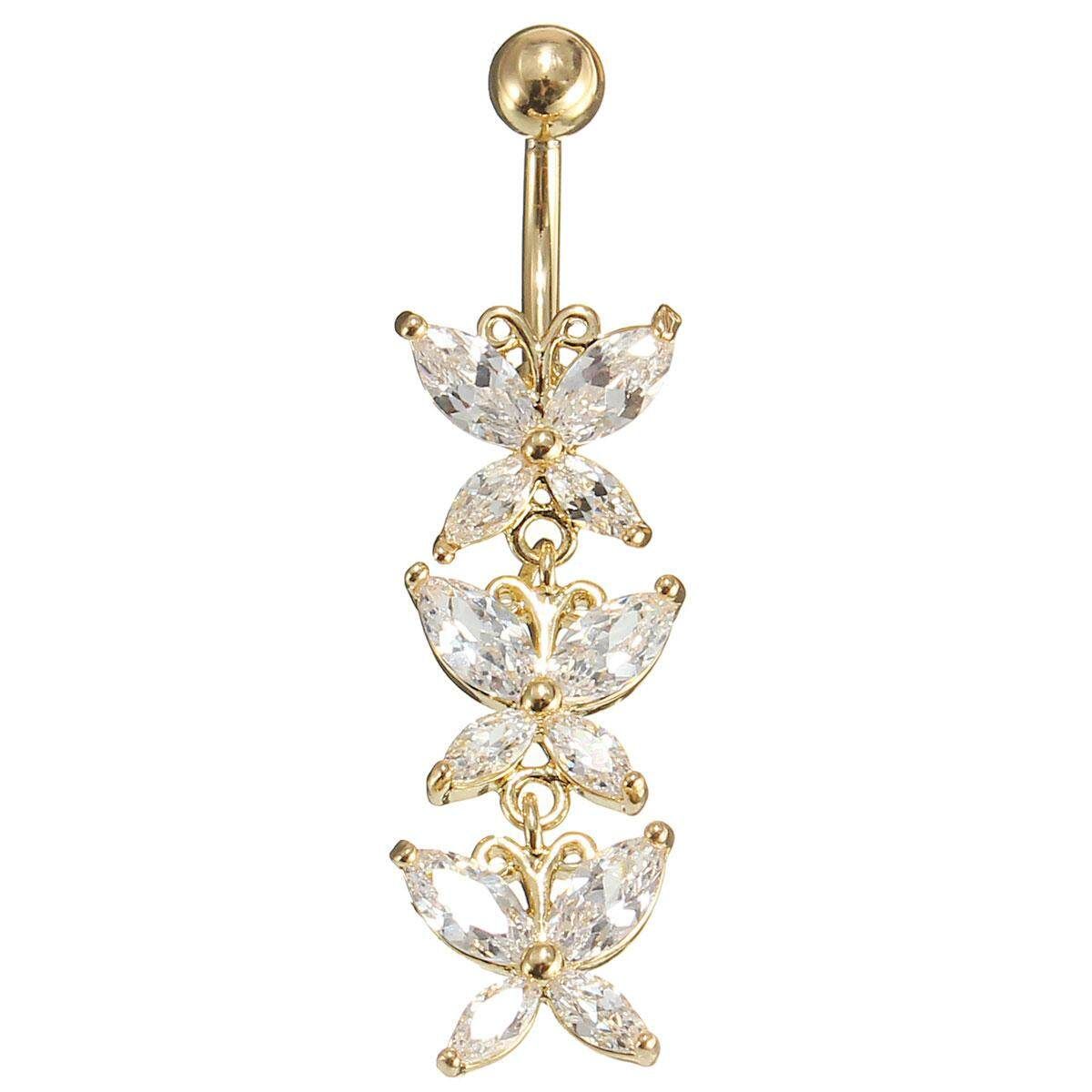 Belly Bars Drop Body Piercing Belly Button Ring Crystal Dangly Navel Bar White