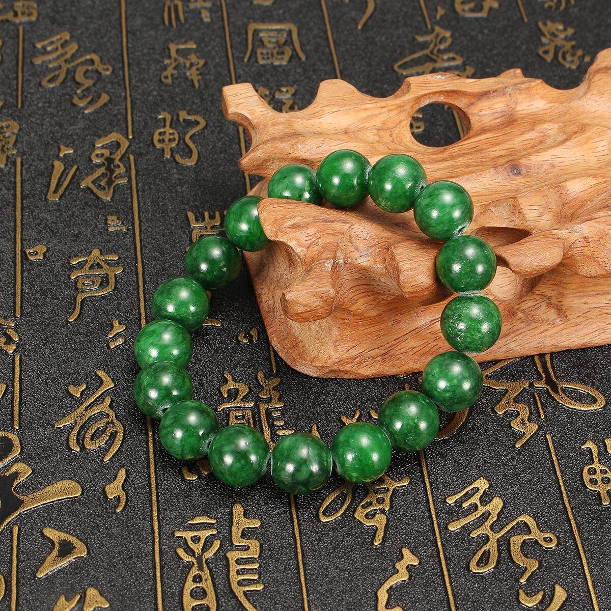 12mm 100% Natural Green Jade Jadeite Round Gemstone Beads Bangle Bracelet AAA