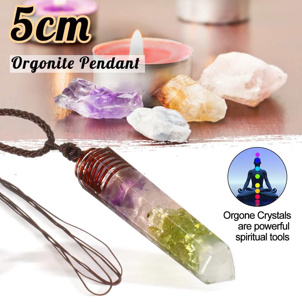 Reiki Charged Orgone Pendant Crystal Natural Garnet Orgone Necklace With Rope