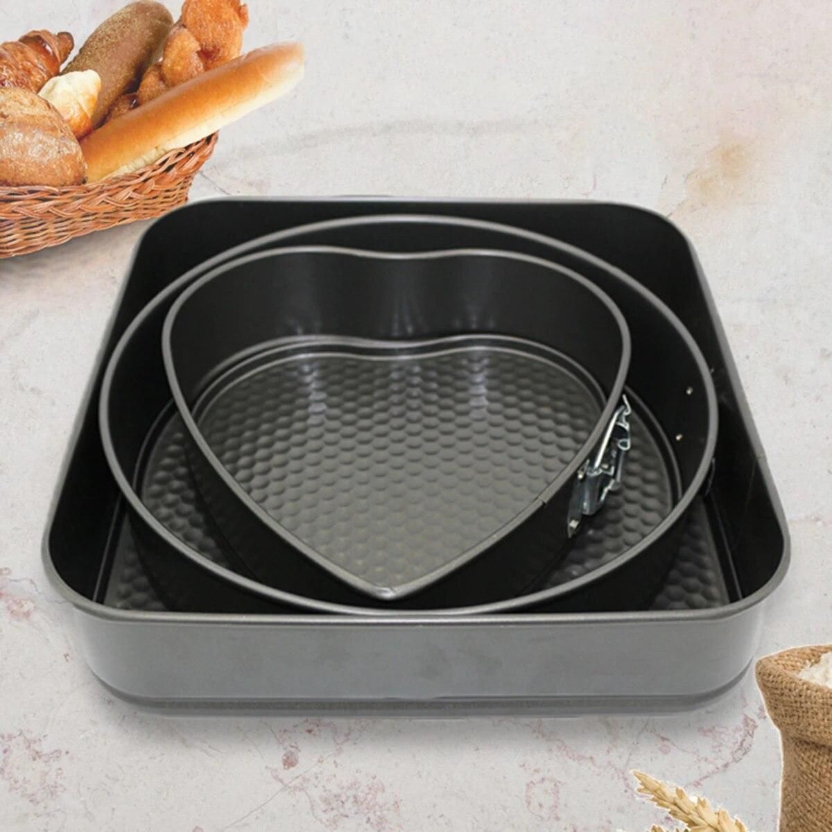 3pcs Springform Heart Shape Pan Set Non-Stick Bakeware Kitchen Cake Mode Baking Pan with Removable Bottom Decorating Tools